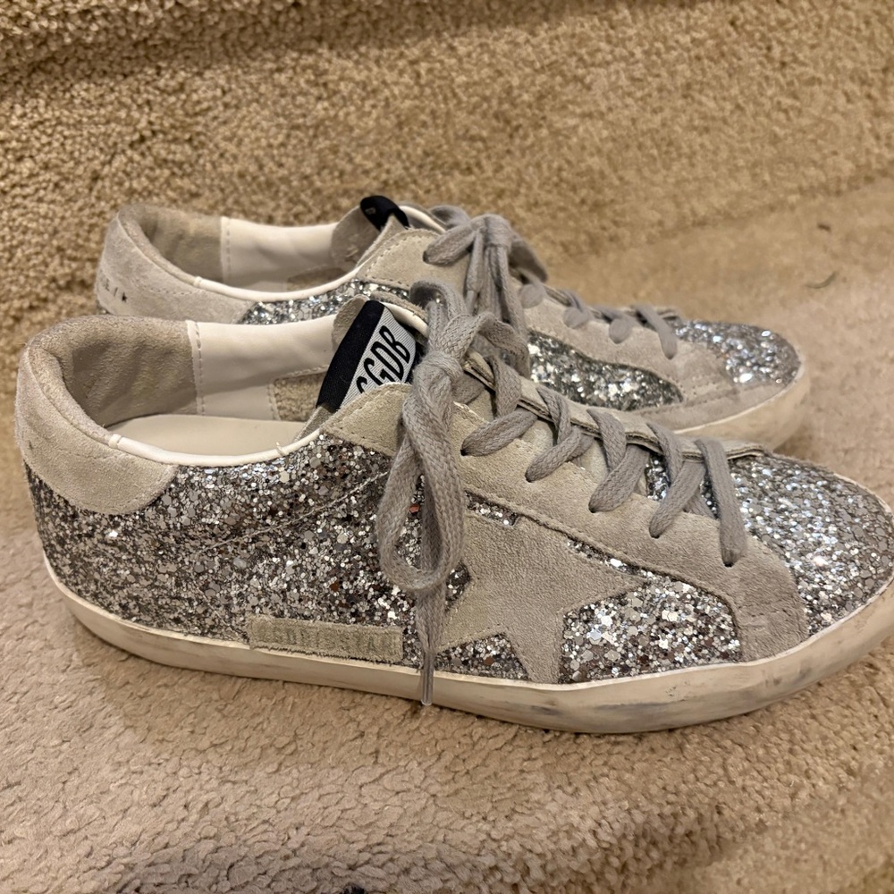 Golden Goose Silver Glitter Superstar Sneakers with Suede Star - Picture 7 of 8